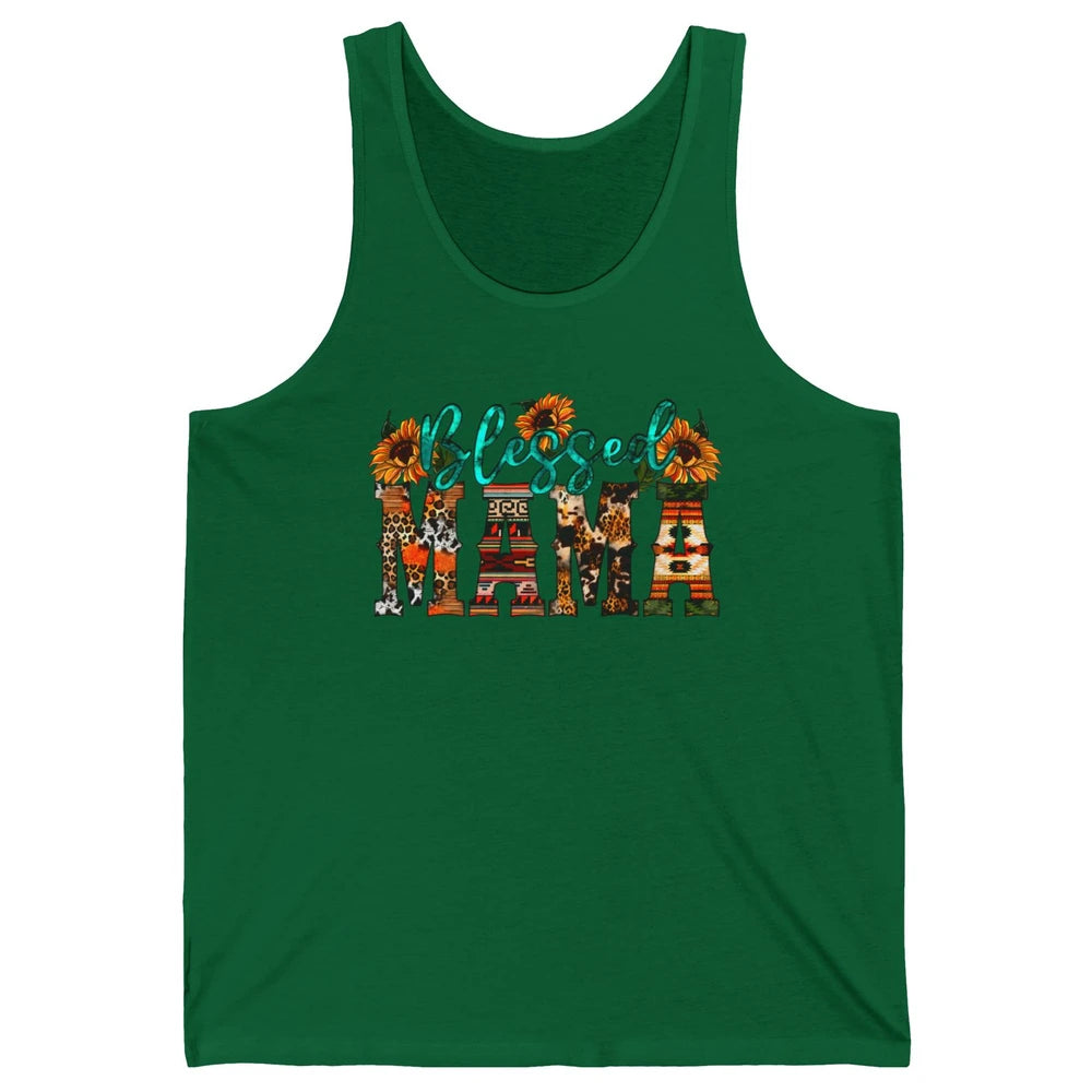 Leopard Sunflower Blessed Mama Western Mama Mothers Day Unisex Jersey Tank