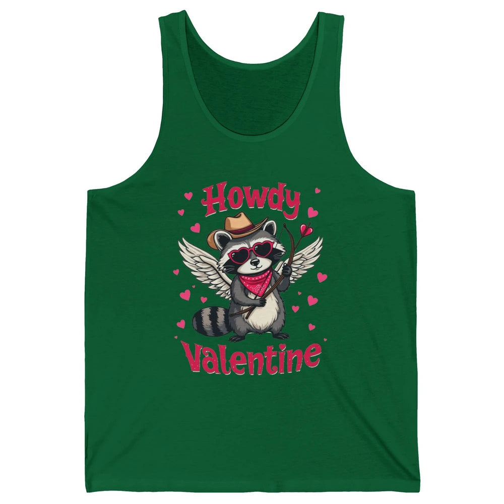 Howdy Valentine Cowboy Hat Cupid Raccoon Funny Opossum Love Heart Cute Western Possum Rodeo Unisex Jersey Tank