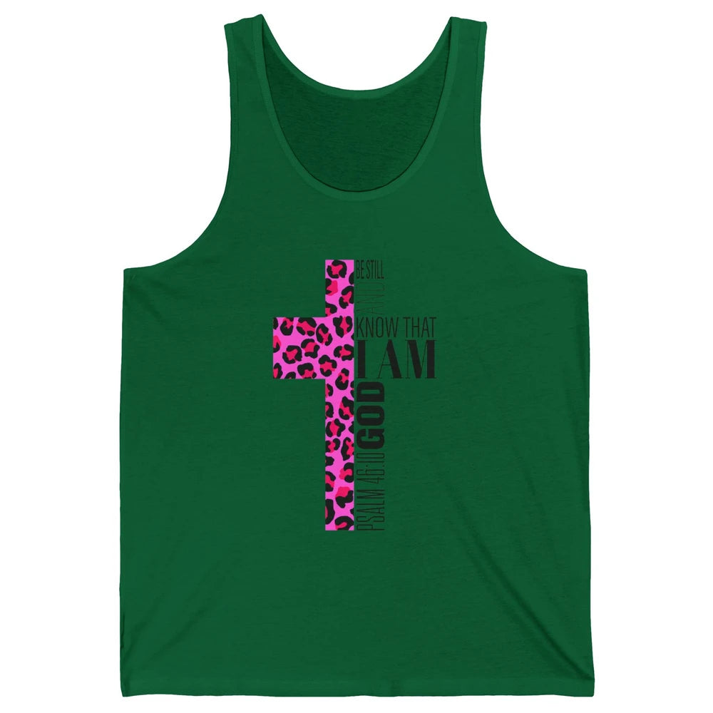Religious Cute Be Still Bible Christian Pink Cheetah Cross Unisex Jersey Tank