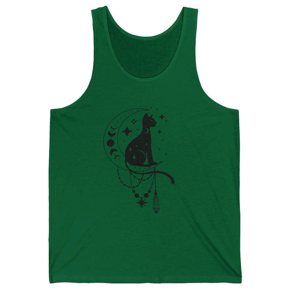 Retro Halloween Gothic Cat Witch The Moon Tarot Witchcraft Unisex Jersey Tank