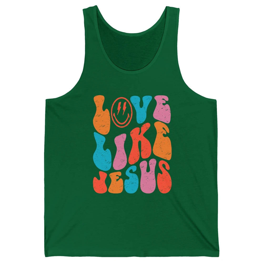 Retro Love Like Jesus Smiling Face Christian Religious Faith Unisex Jersey Tank