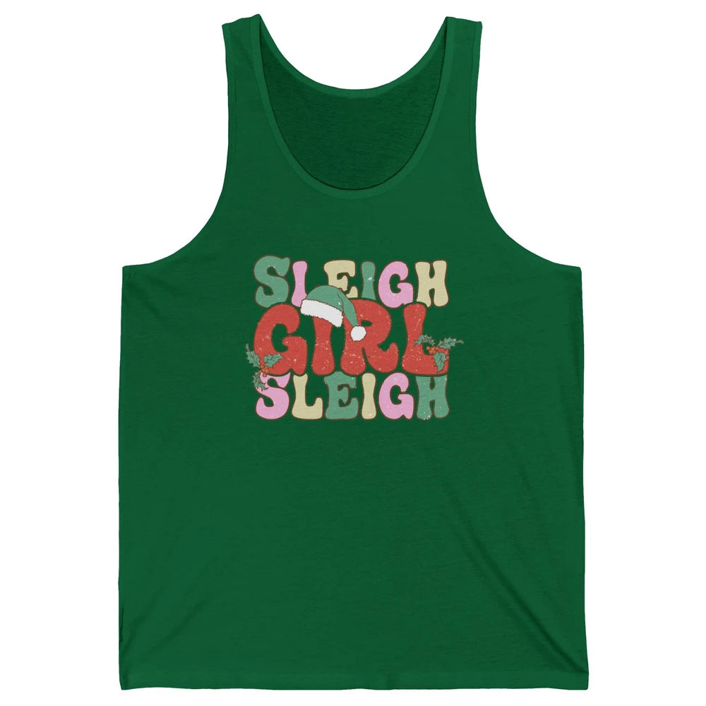 Retro Groovy Christmas Sleigh Girl Sleigh Santa Hat Winter Unisex Jersey Tank