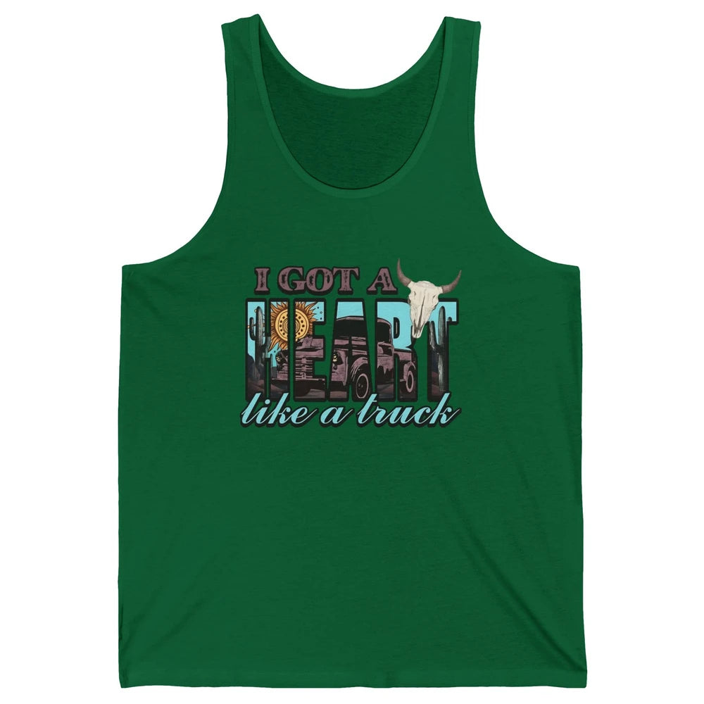 Retro Desert Bull Skull I Got A Heart Like A Truck Western Unisex Jersey Tank