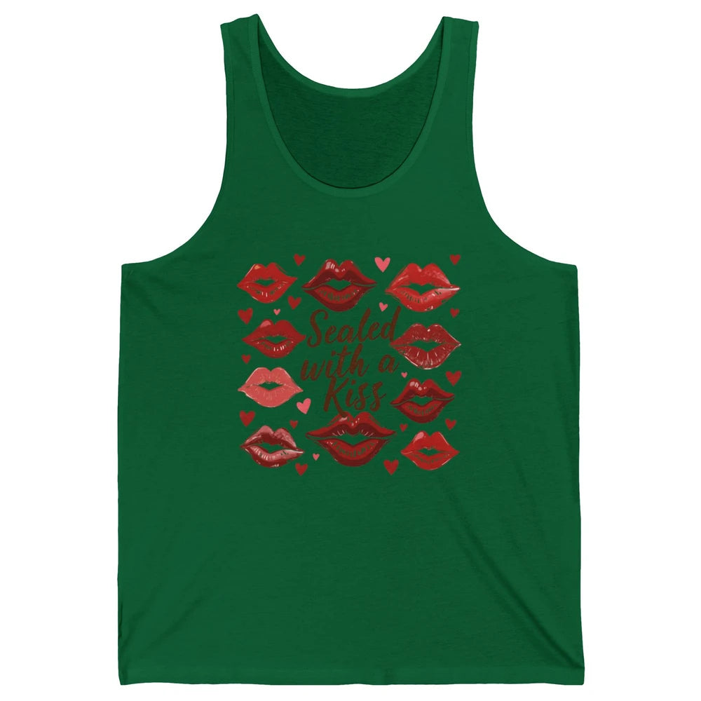 Sealed With A Kiss Sexy Red Lips Happy Valentine's Day Heart Love Unisex Jersey Tank