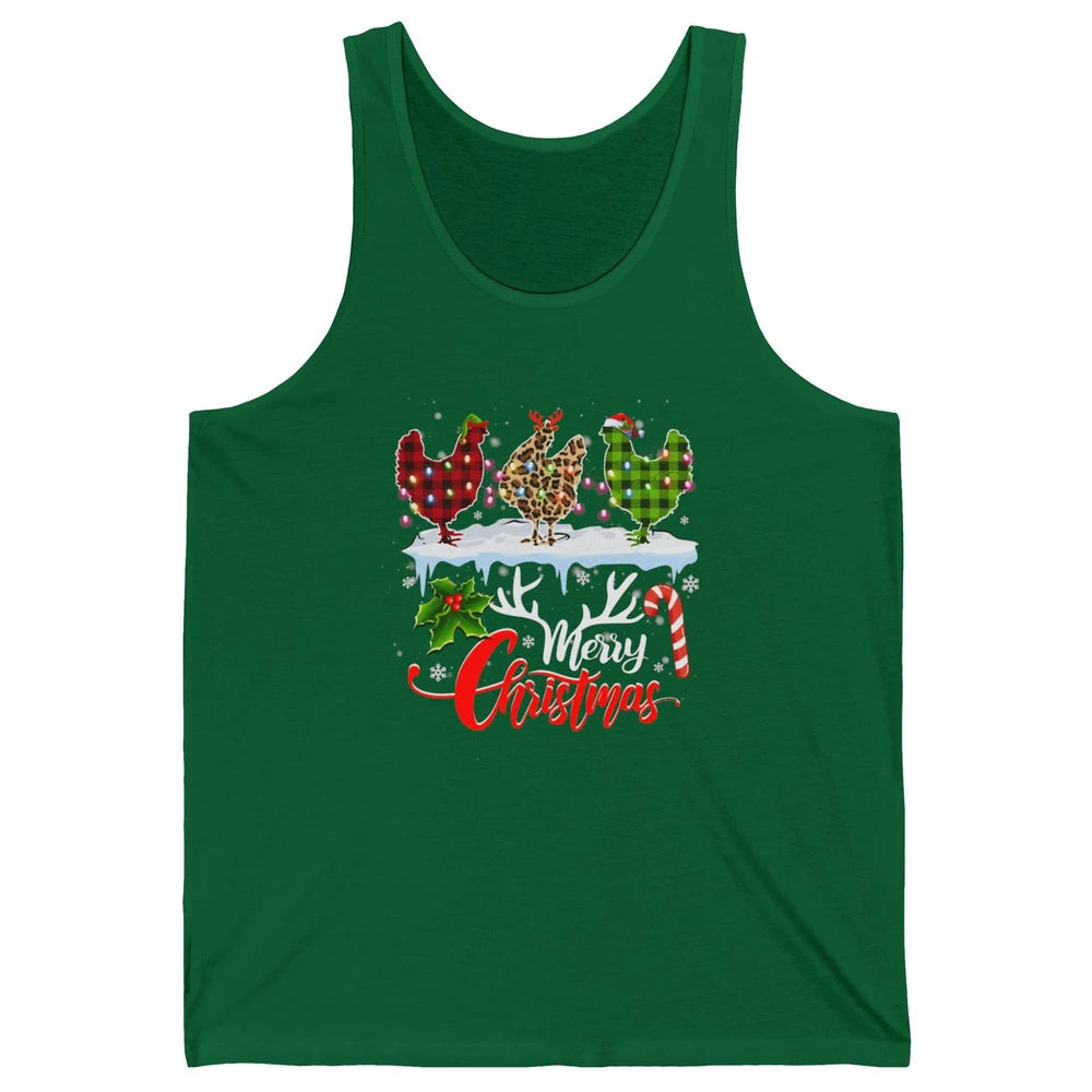 Merry Christmas Three Chickens Buffalo Leopard Red Plaid Hen Unisex Jersey Tank
