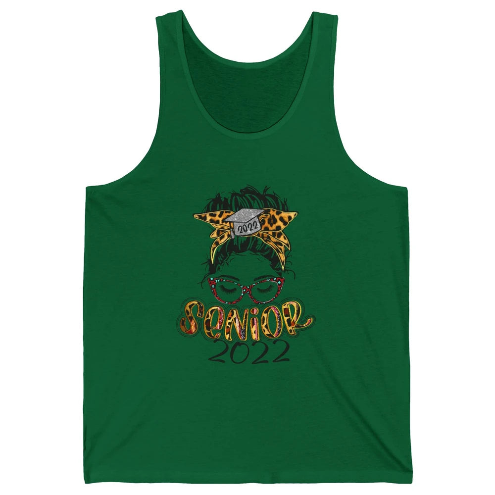Senior 2022 Leopard Messy Bun Lady 2022 Graduation Gift Unisex Jersey Tank