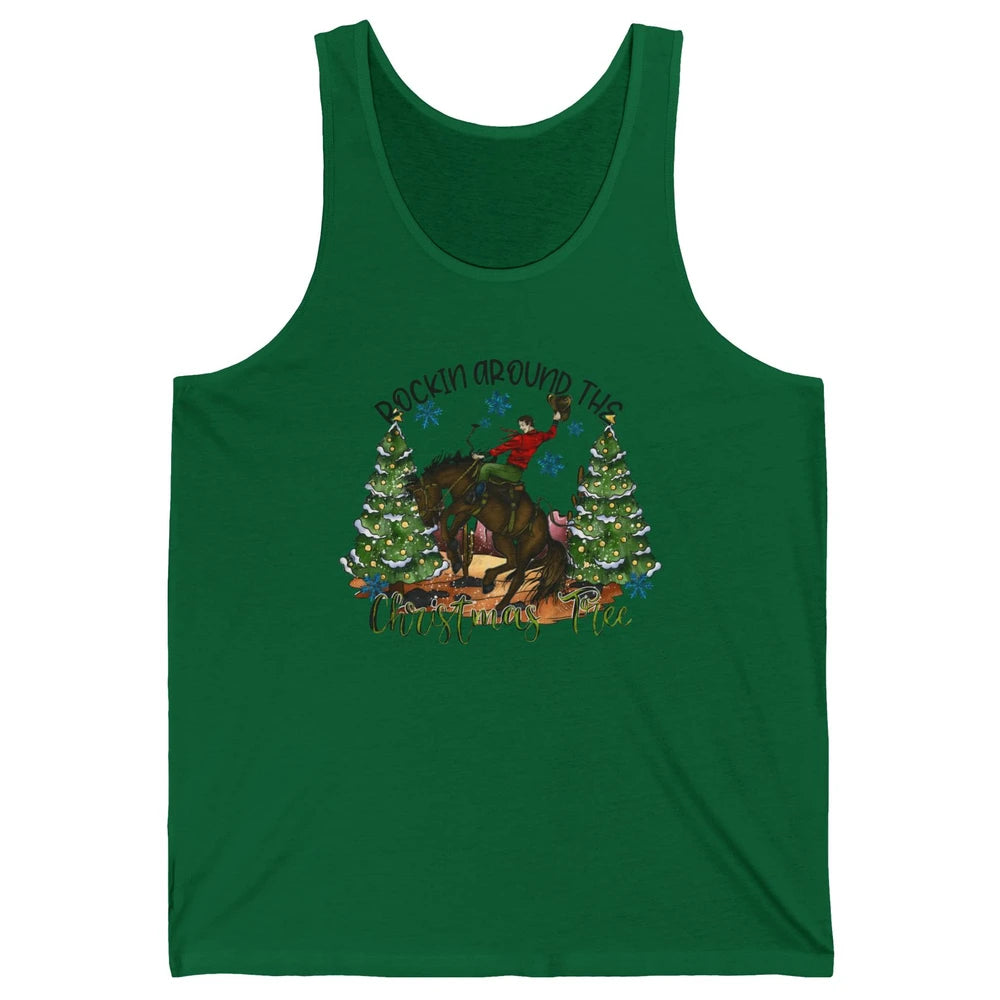 Funny Cowboy Horsing Rocking Around Christmas Tree Western Unisex Jersey Tank