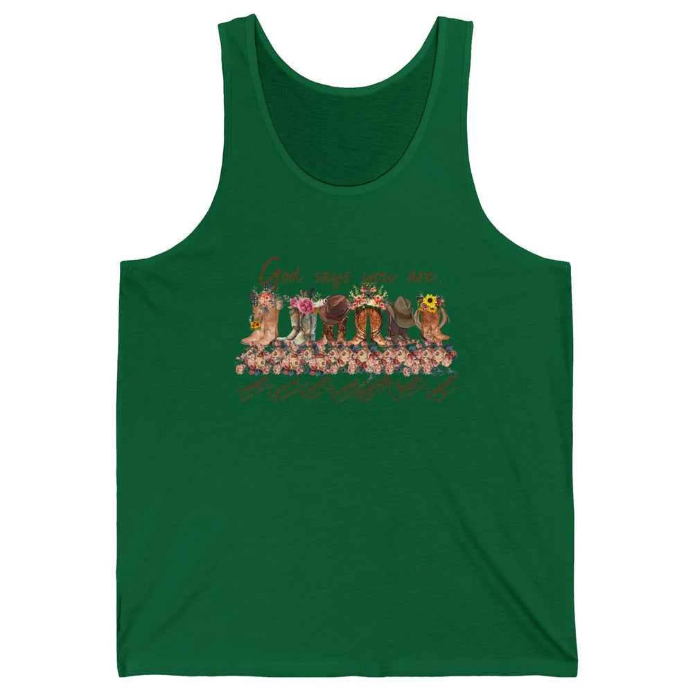Retro Western Cowgirl Boots God Say You Are Cowboy Christian Unisex Jersey Tank