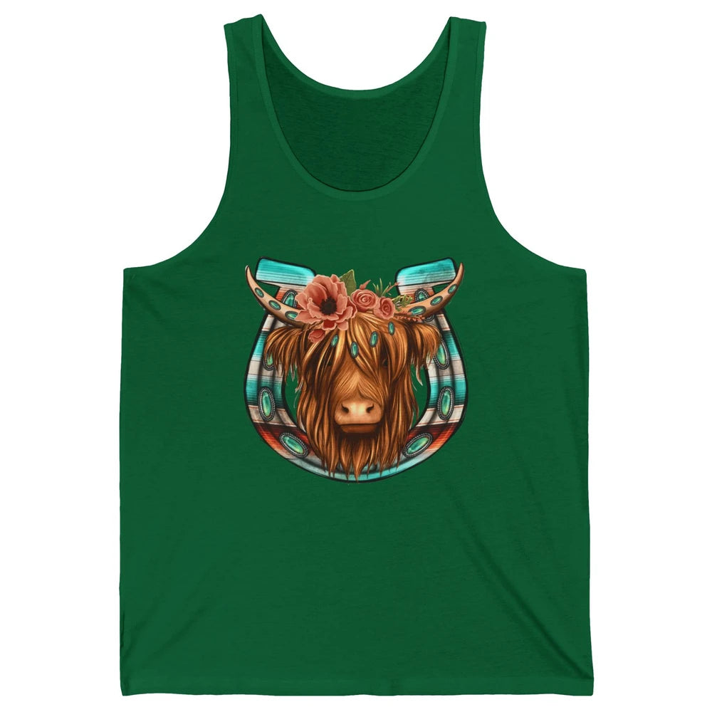Floral Highland Cow Heifer Horseshoe Western Country Cowboy Unisex Jersey Tank