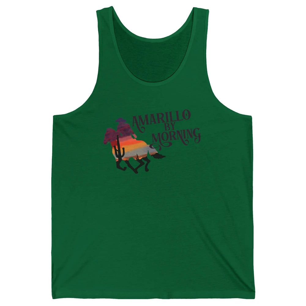 Retro Sunset Cowboy Amarillo By Morning Western Country Unisex Jersey Tank