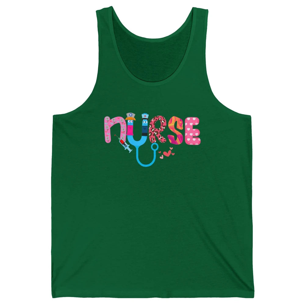 Nurse Happy Valentine's Day Love ER ICU NICU Emergency Nursing Leopard Stethoscope Love Needles Unisex Jersey Tank