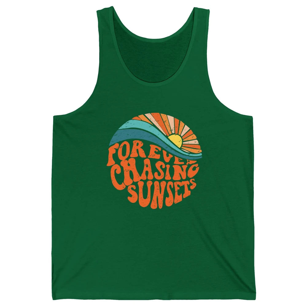 Retro Rainbow Forever Chasing Sunset Hippie Girl Peace Lover Unisex Jersey Tank