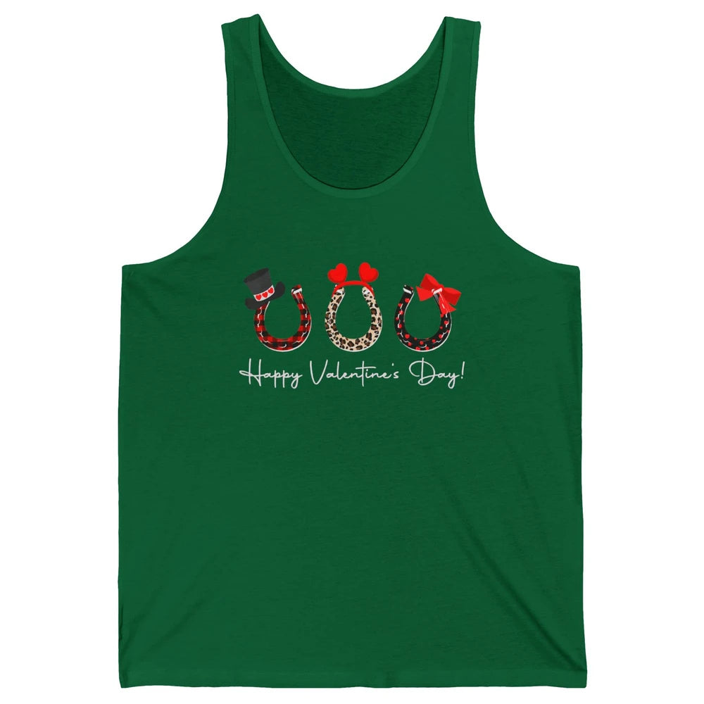 Leopard Red Plaid Heart Love Horseshoes Horse Lover Happy Valentine's Day Unisex Jersey Tank