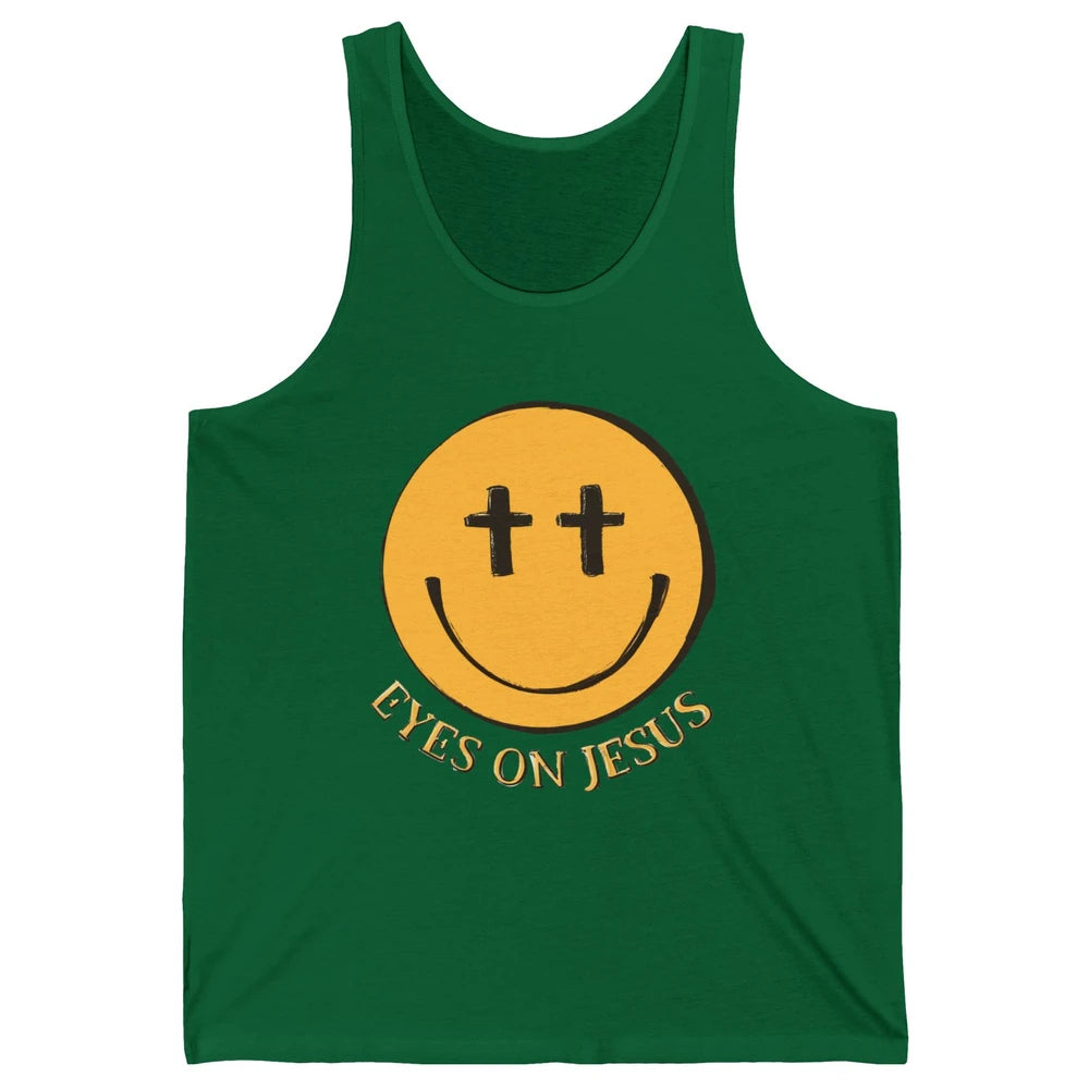 Retro Smiling Face Eyes On Jesus Christian Faith Religious Unisex Jersey Tank