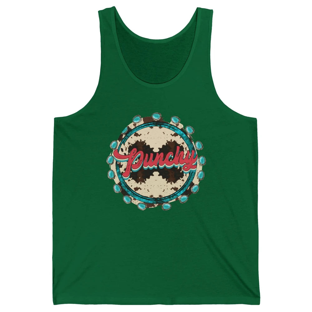 Retro Cowgirl Punchy Cowhide Turquoise Western Country Gift Unisex Jersey Tank