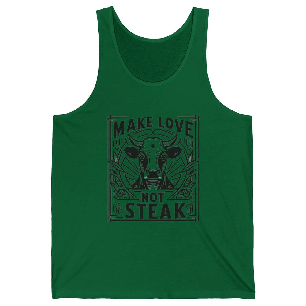 Funny Make Love Not Steak Cow Retro Sarcastic Vintage Cow Unisex Jersey Tank