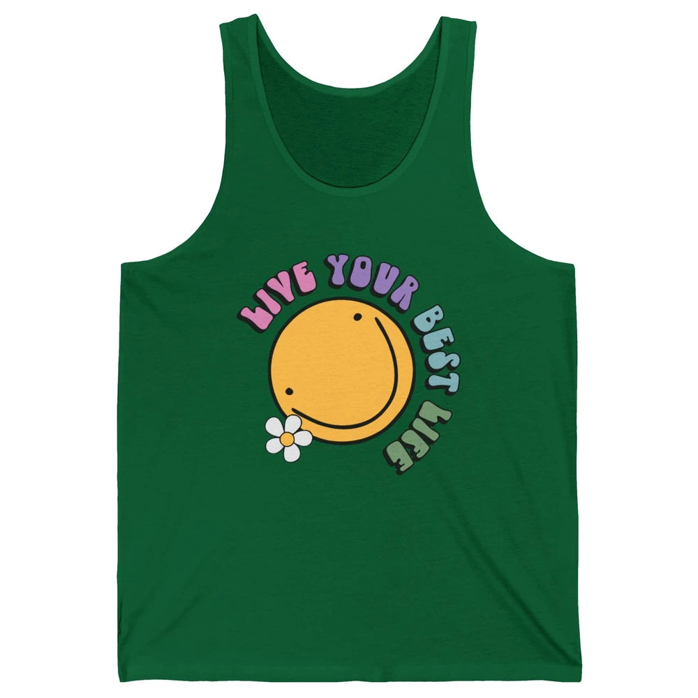 Retro Groovy Smile Face Live Your Best Life Motivational Unisex Jersey Tank