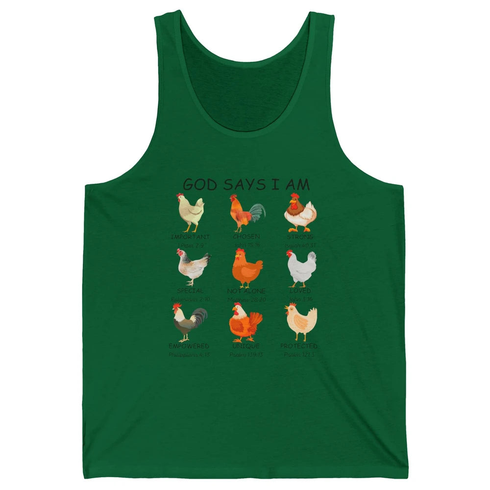 God Says I Am Chicken Christian Bible Funny Farm Chicken Unisex Jersey Tank