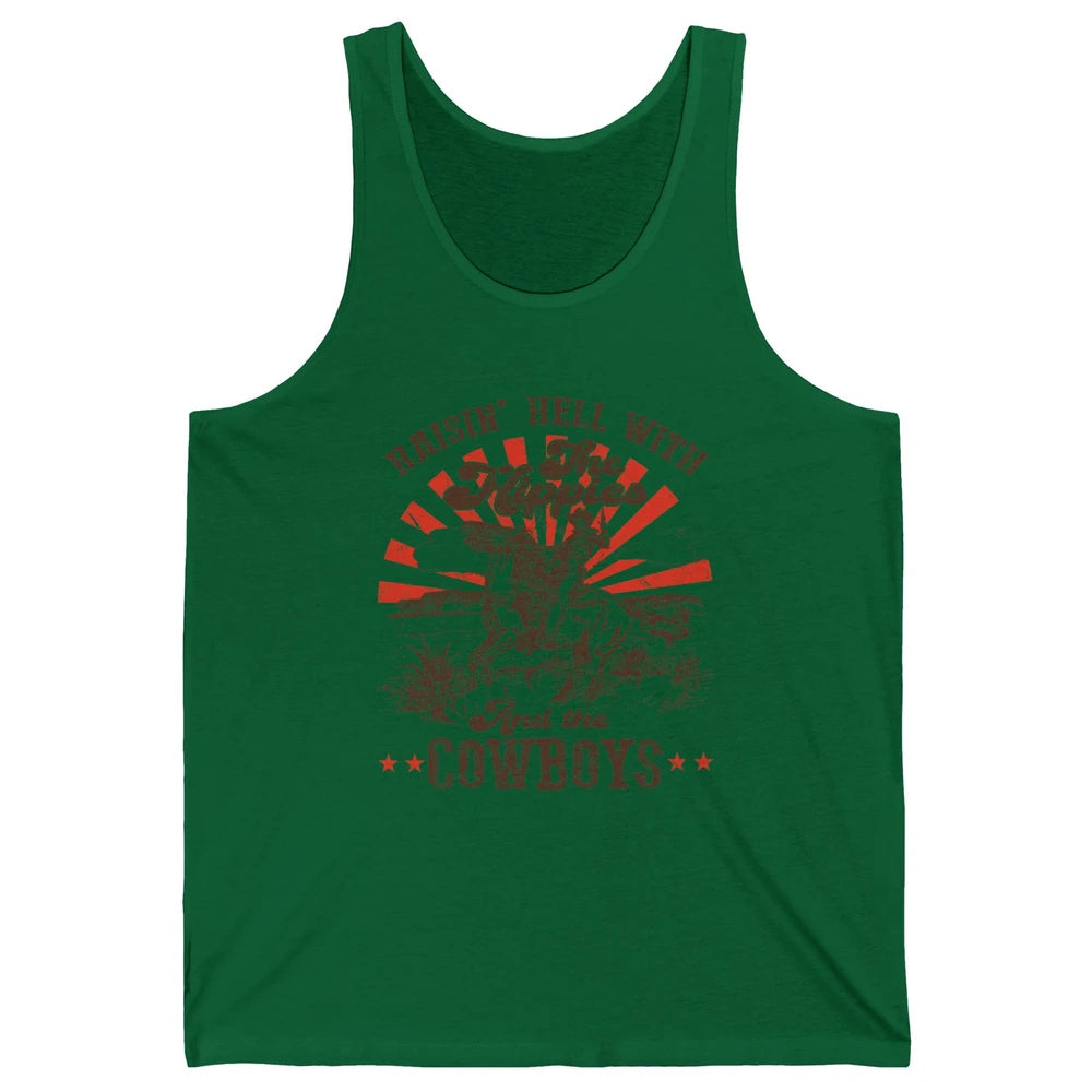 Retro Cowboy Raising Hell With Hippies And Cowboy Western Unisex Jersey Tank