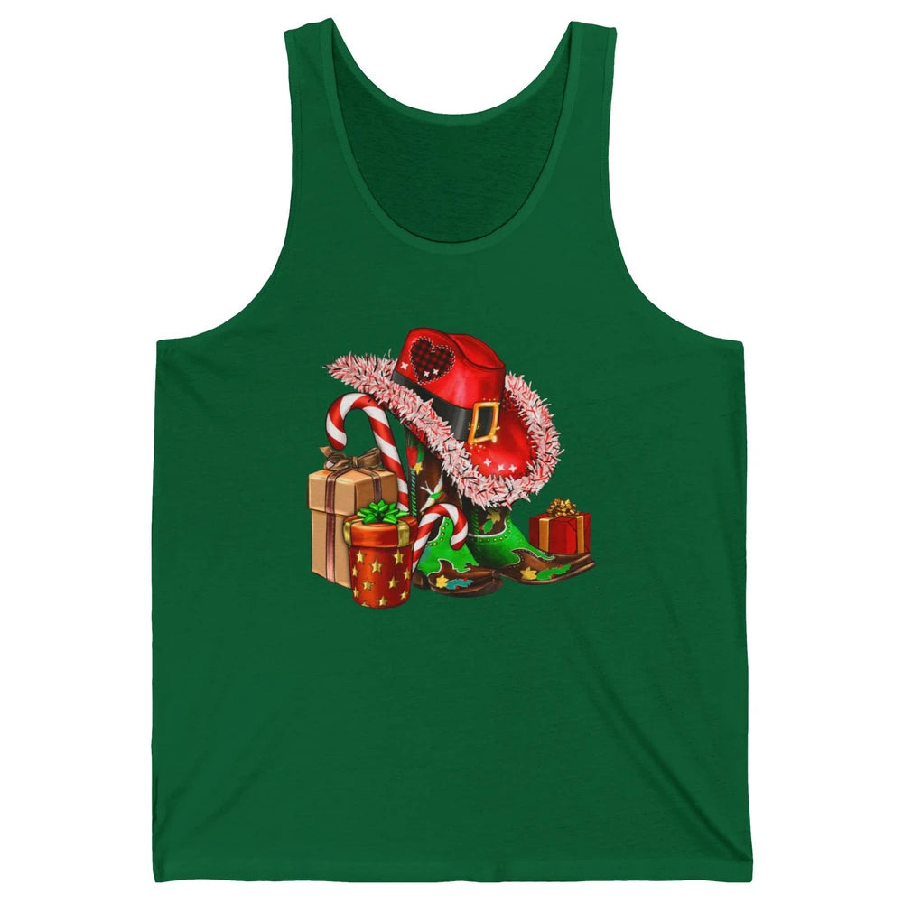 Christmas Western Cowgirl Hat Boots Cute Xmas Cowboy Texas Unisex Jersey Tank