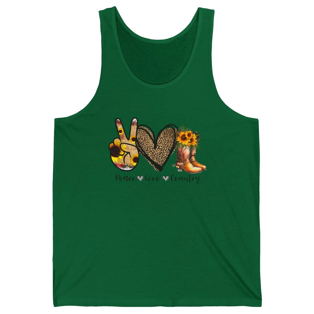 Retro Sunflower Peace Love Country Cowgirl Midwest Girl Boot Unisex Jersey Tank