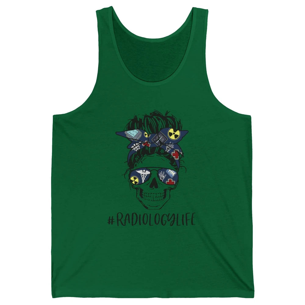 Messy Bun Skull Glasses X-ray Tech Radiology Life Halloween Unisex Jersey Tank