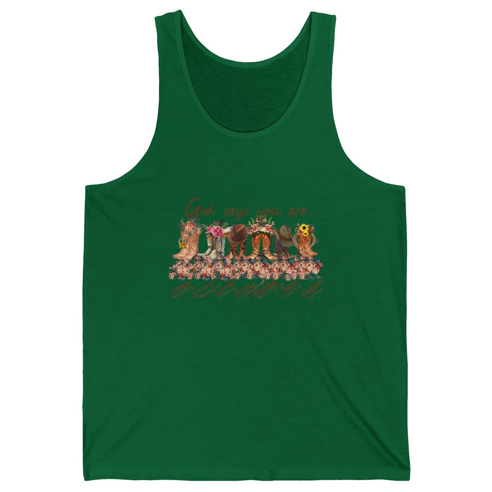 Retro Cowboy Boots God Say You Are Cowgirl Floral Western Unisex Jersey Tank