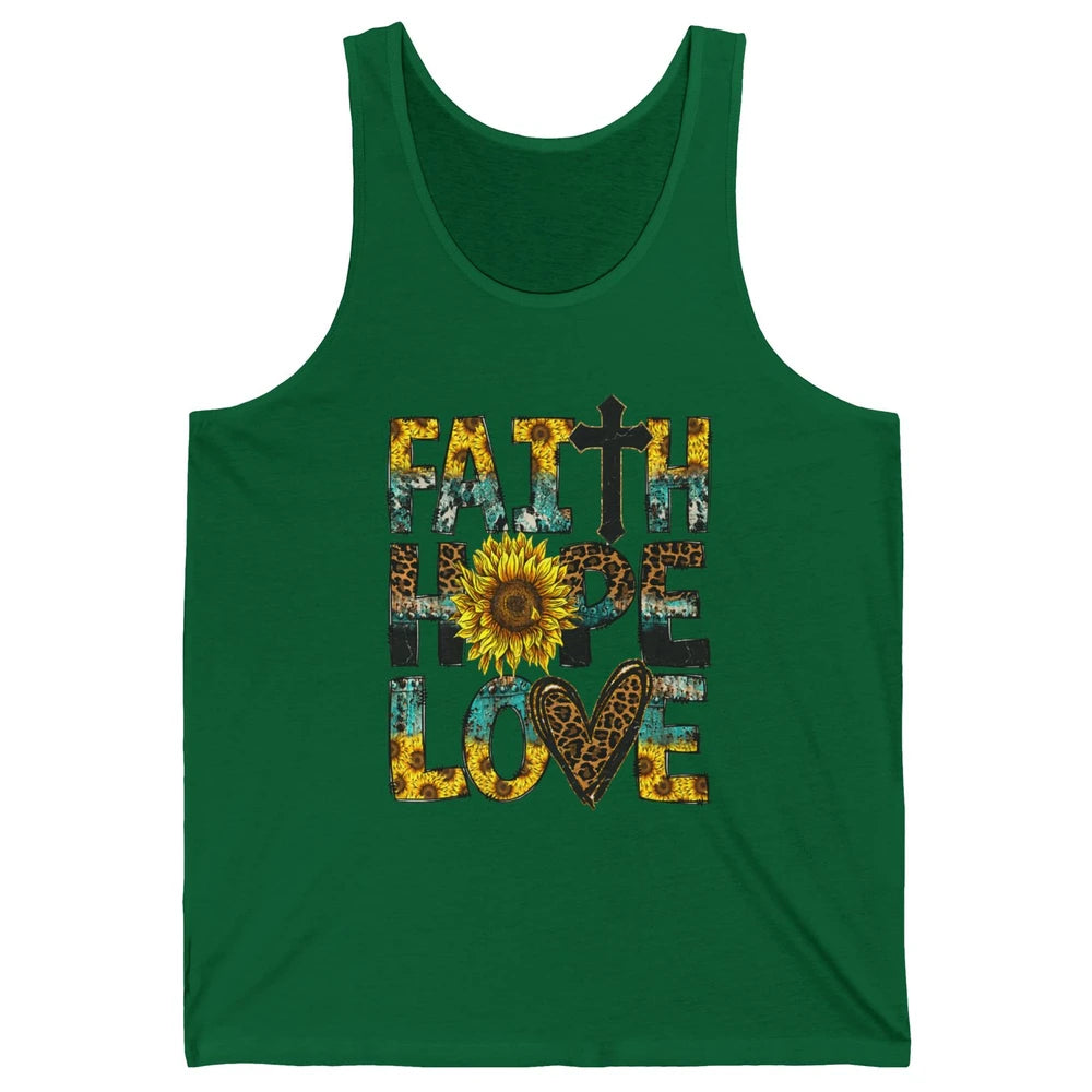 Faith Hope Love Sunflower Jesus Christian Leopard Religious Unisex Jersey Tank