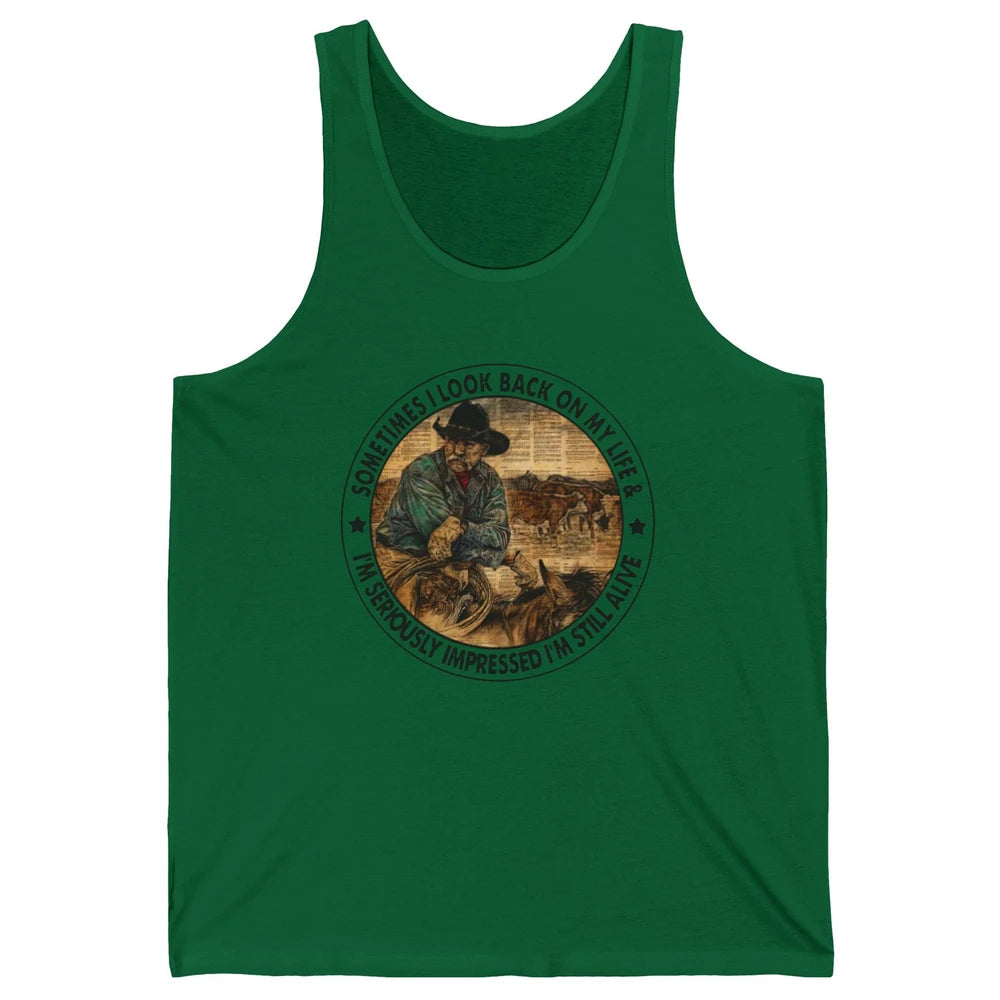 Retro Western Cowboy Sometimes I Look Back On My Life Horse Unisex Jersey Tank