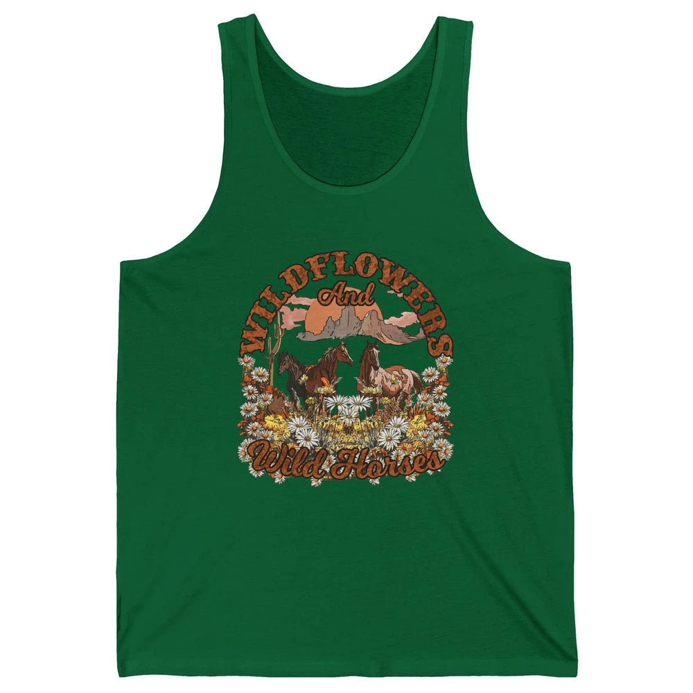 Retro Floral Desert Wildflowers Wild Horses Western Country Unisex Jersey Tank