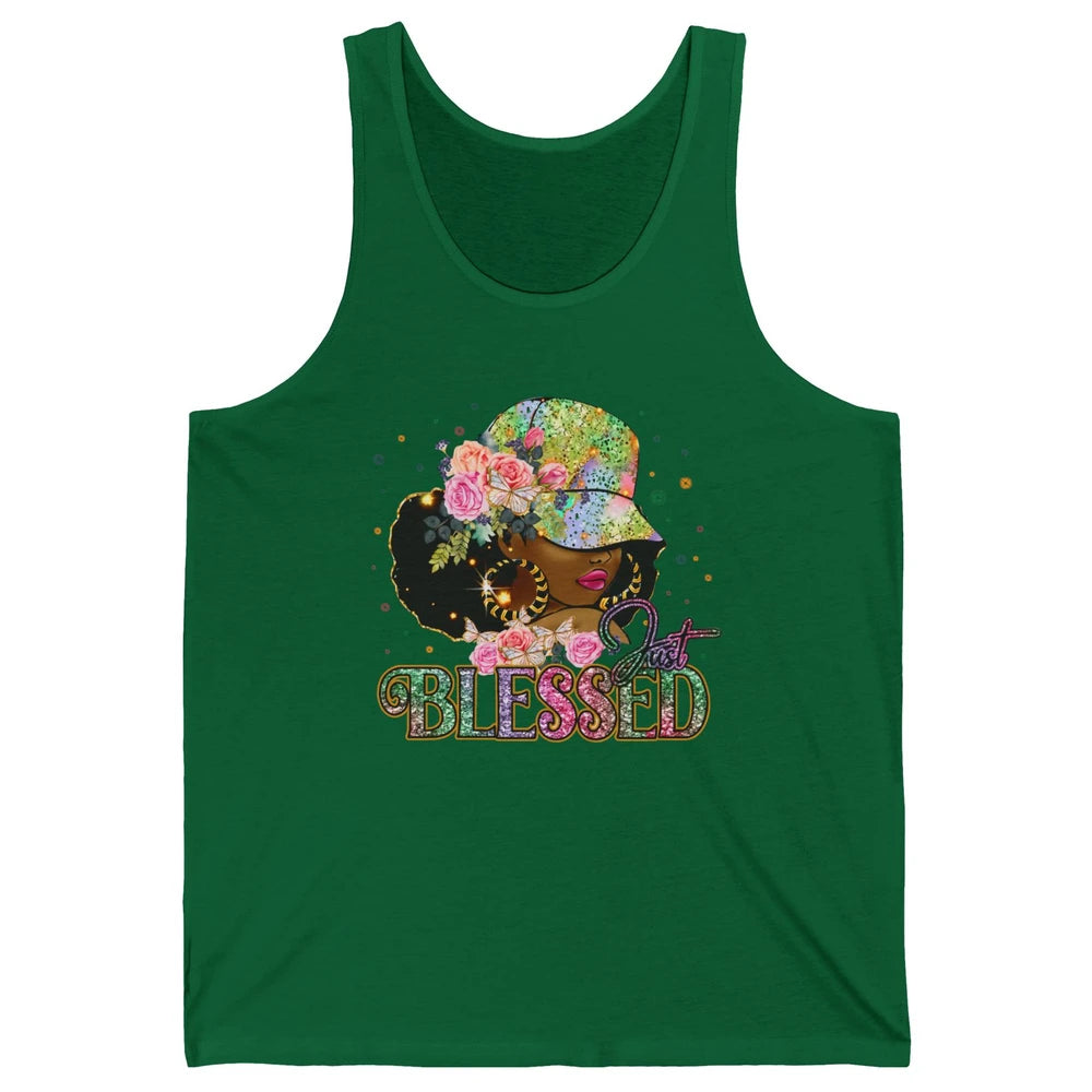 Floral Afro Black Girl Just Blessed Christian Afro American Unisex Jersey Tank