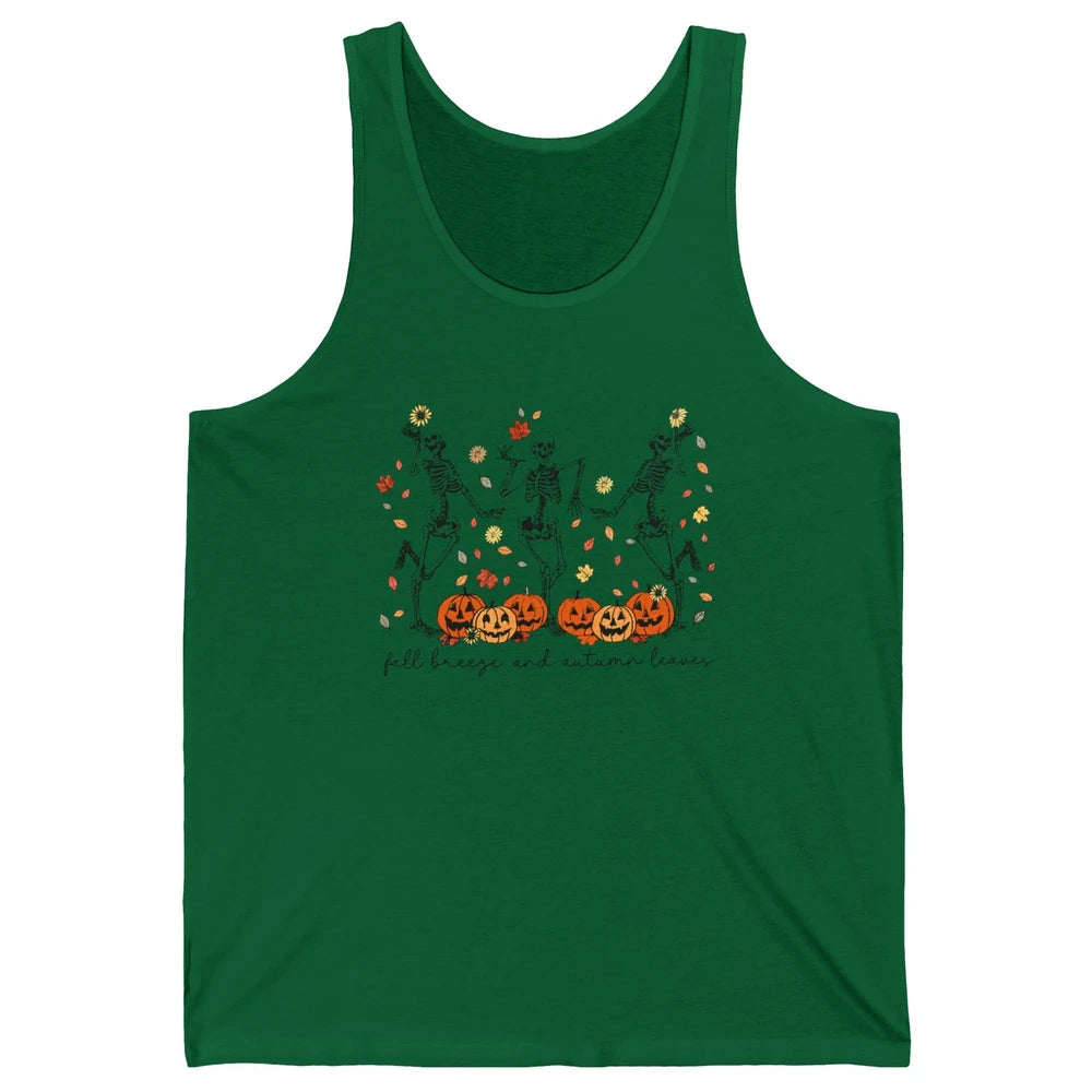Retro Pumpkin Dancing Skeleton Fall Breeze And Autumn Leaves Unisex Jersey Tank