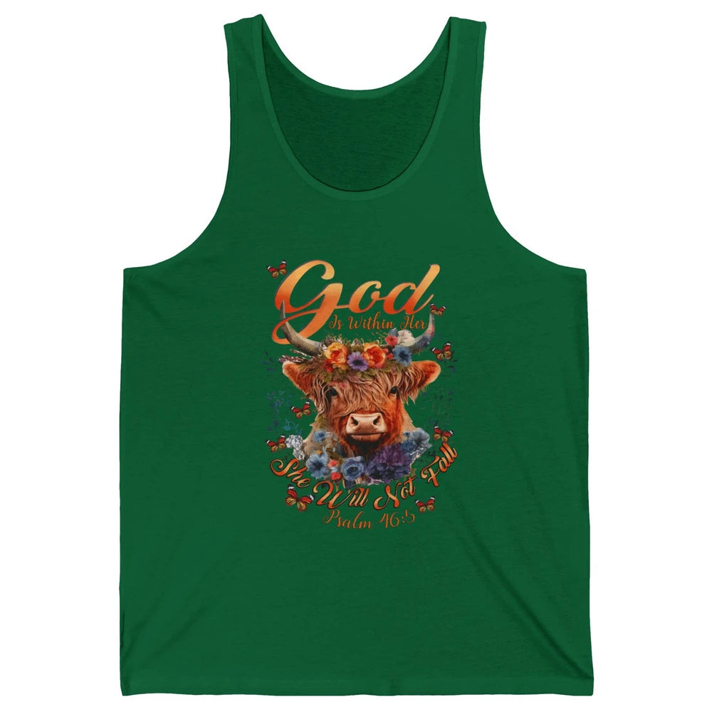 Christian Highland Cow God Is Within Her Bible Religious Unisex Jersey Tank