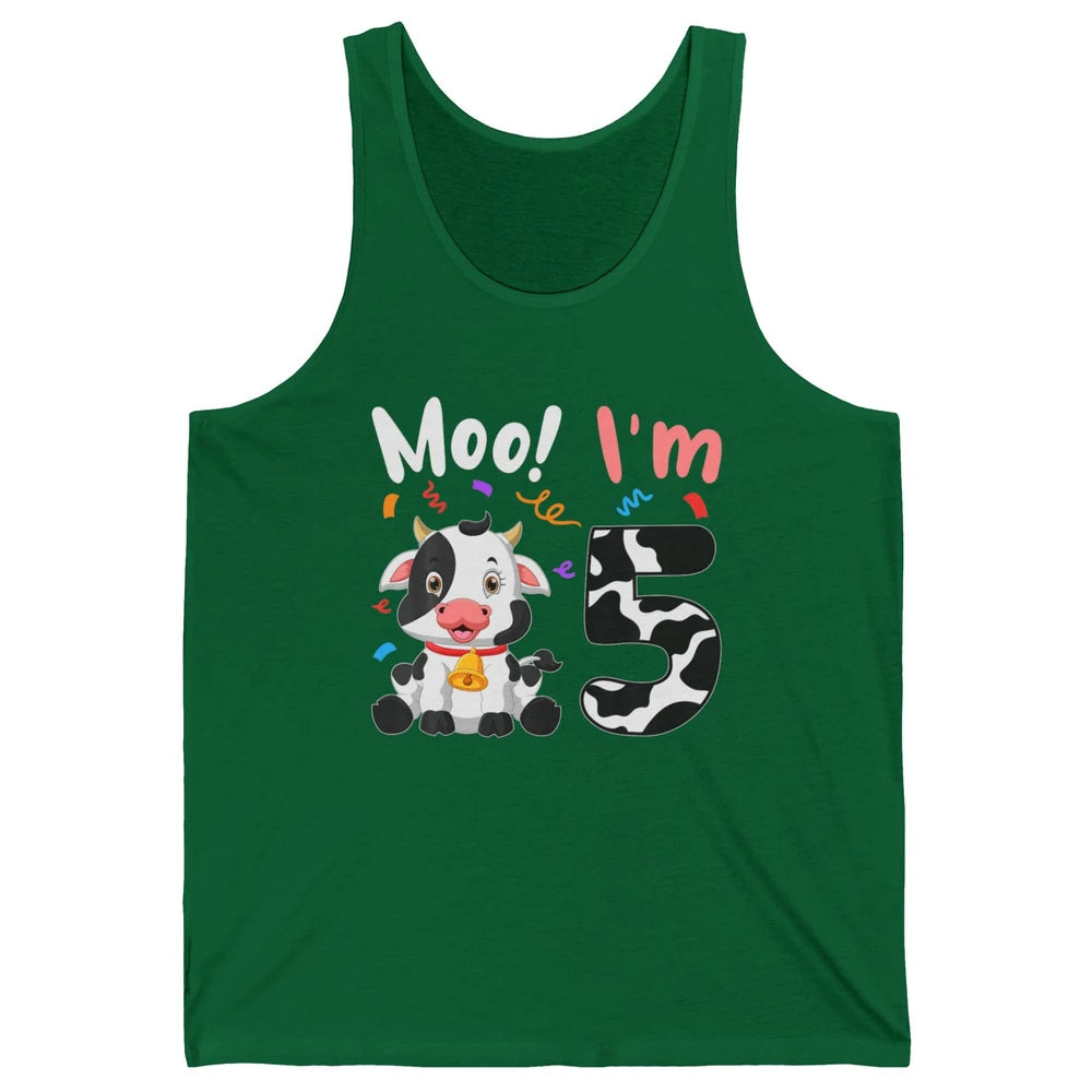 5th Birthday Moo Im 5 Cow Farm Animal Barnyard Family Party Unisex Jersey Tank