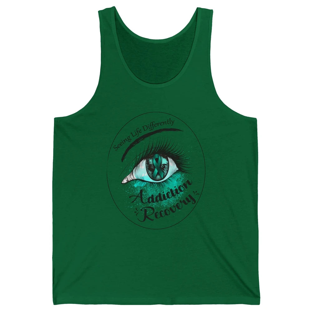 Addiction Awareness Seeing Life Differently Eye Teal Ribbon Unisex Jersey Tank