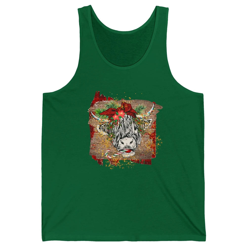 Christmas Highland Cow Bandana Western Christmas Cow Plaid Unisex Jersey Tank