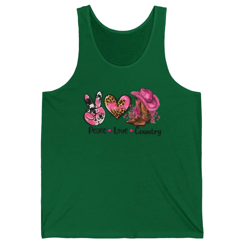 Retro Cowgirl Boots Hat Peace Love Country Western Country Unisex Jersey Tank