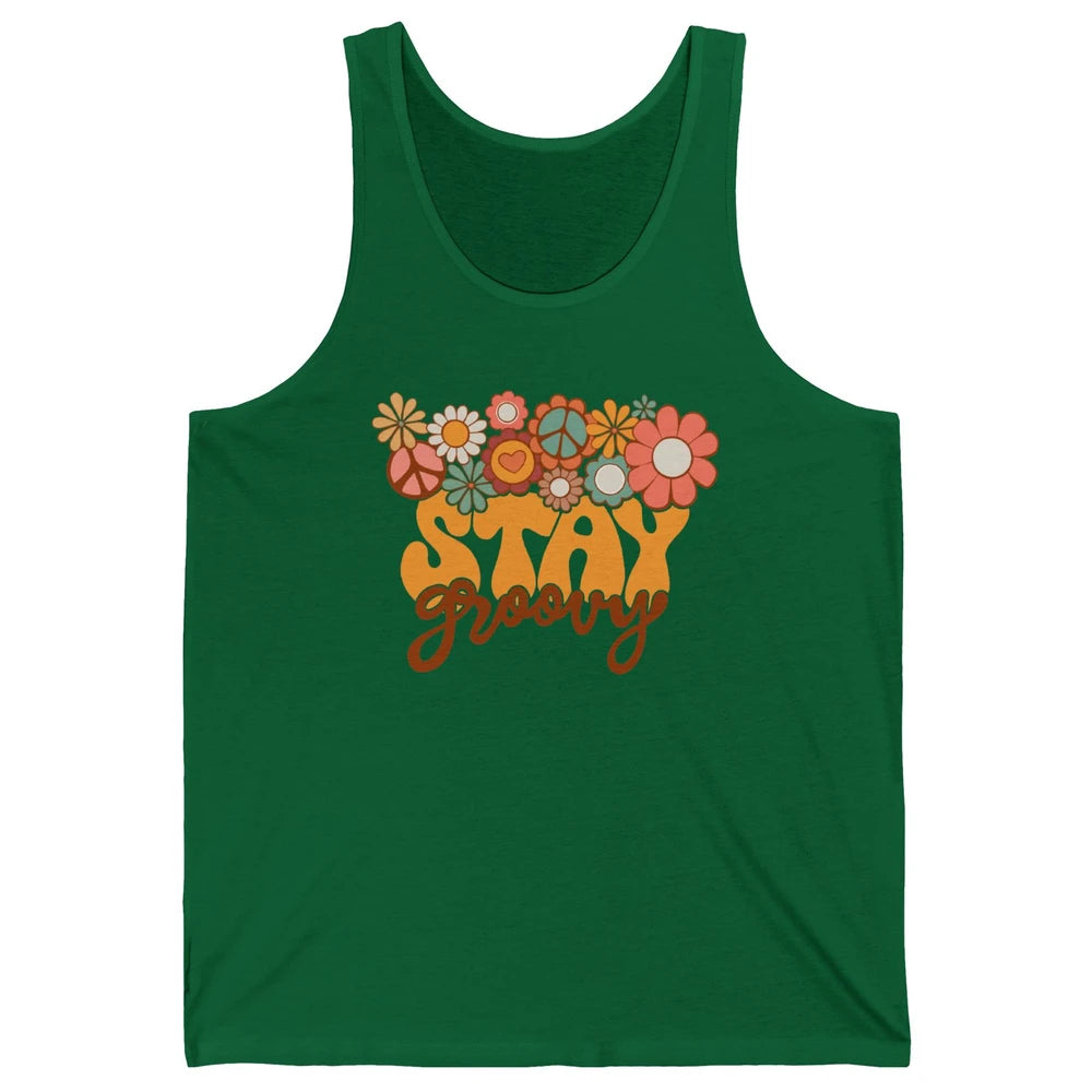 Retro Sunflower Hippie Stay Groovy Positive Mind Happy Life Unisex Jersey Tank
