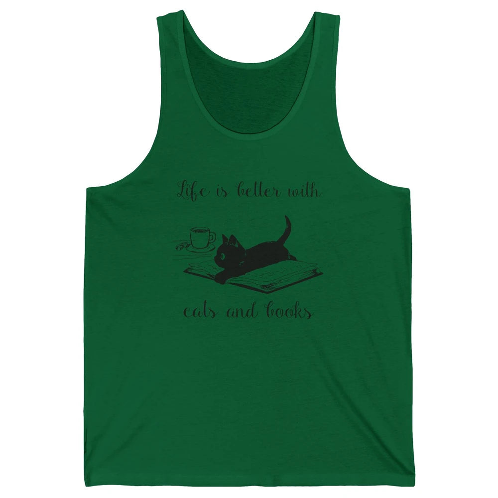 Retro Life Is Better With Cats And Books Reading Lovers Unisex Jersey Tank