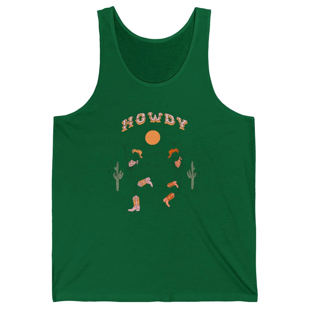 Retro Desert Skeleton Dancing Cowboy Boots Hat Howdy Western Unisex Jersey Tank