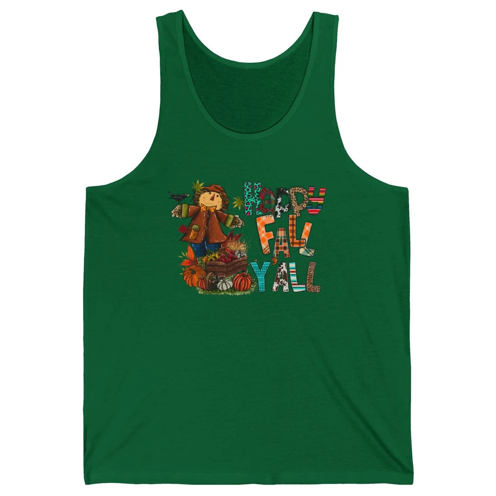 Happy Fall Y'all Leopard Pumpkin Western Autumn Thankful Unisex Jersey Tank