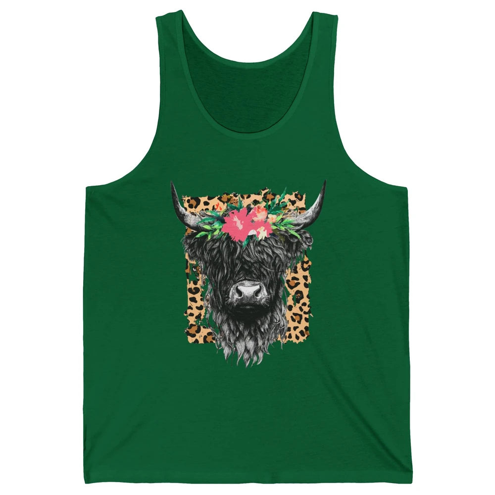 Leopard Floral Highland Cow Heifer Cattles Western Country Unisex Jersey Tank