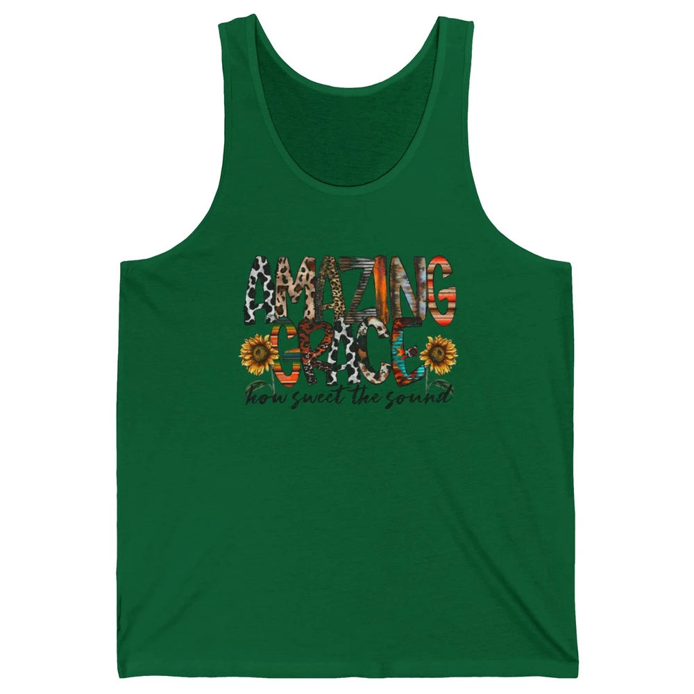 Leopard Amazing Grace How Sweet The Sound Christian Western Unisex Jersey Tank