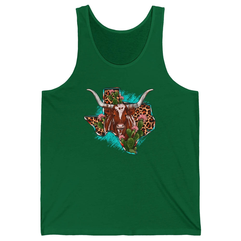 Leopard Cow Texas Map Longhorn Desert Cactus Western Country Unisex Jersey Tank
