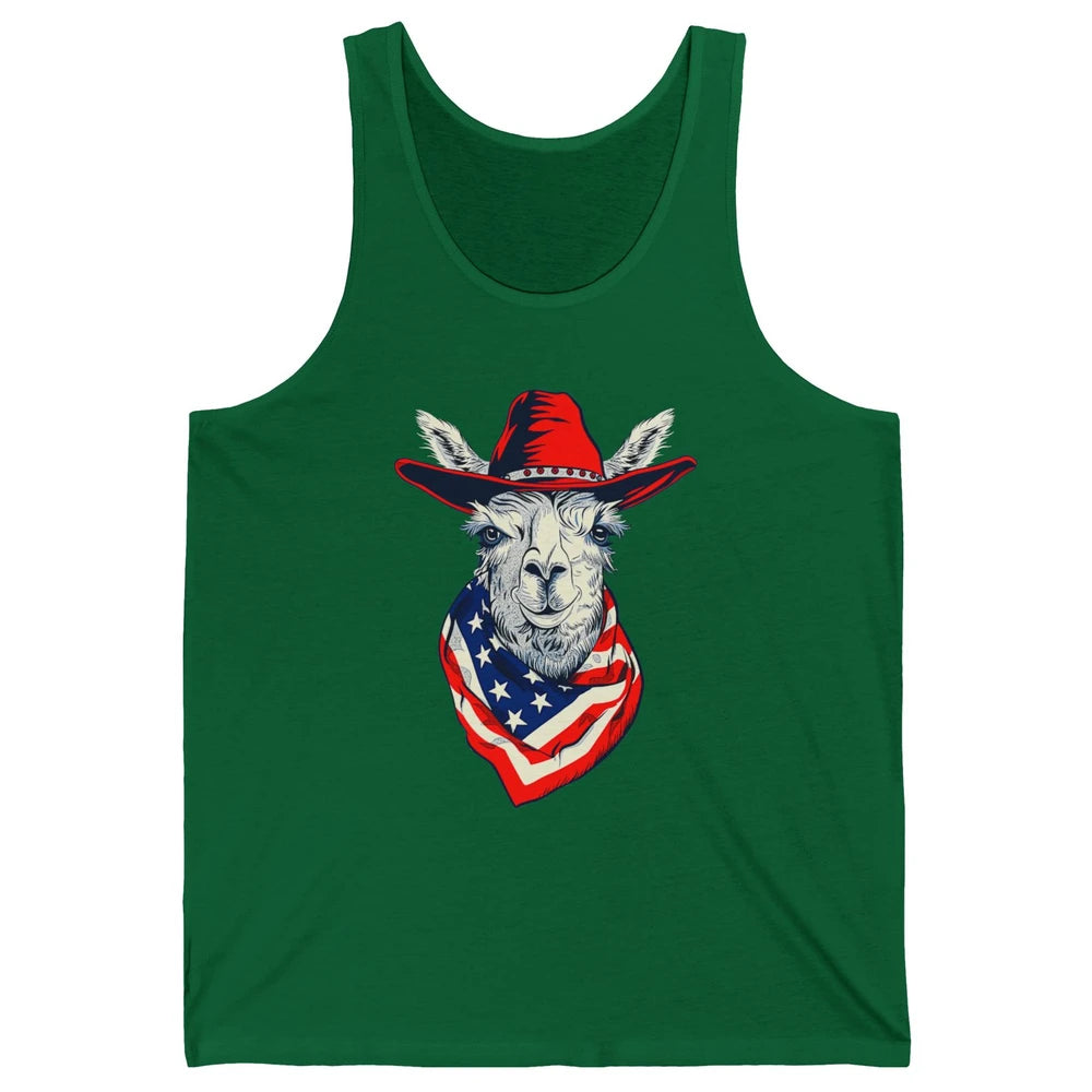 Funny Alpaca Cowboy Western Country Llama Rodeo USA Flag Retro Howdy Unisex Jersey Tank