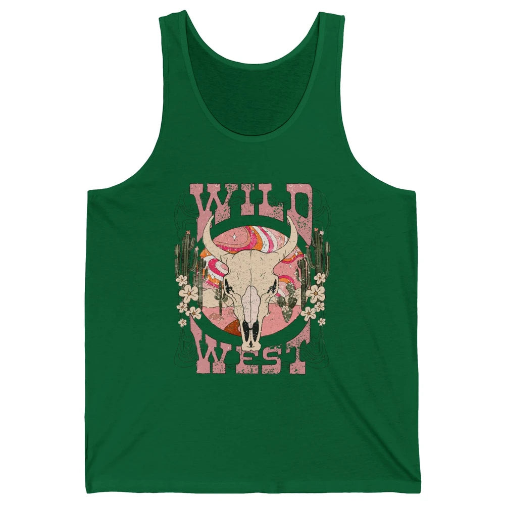 Retro Rainbow Desert Bull Skull Wild West Western Country Unisex Jersey Tank