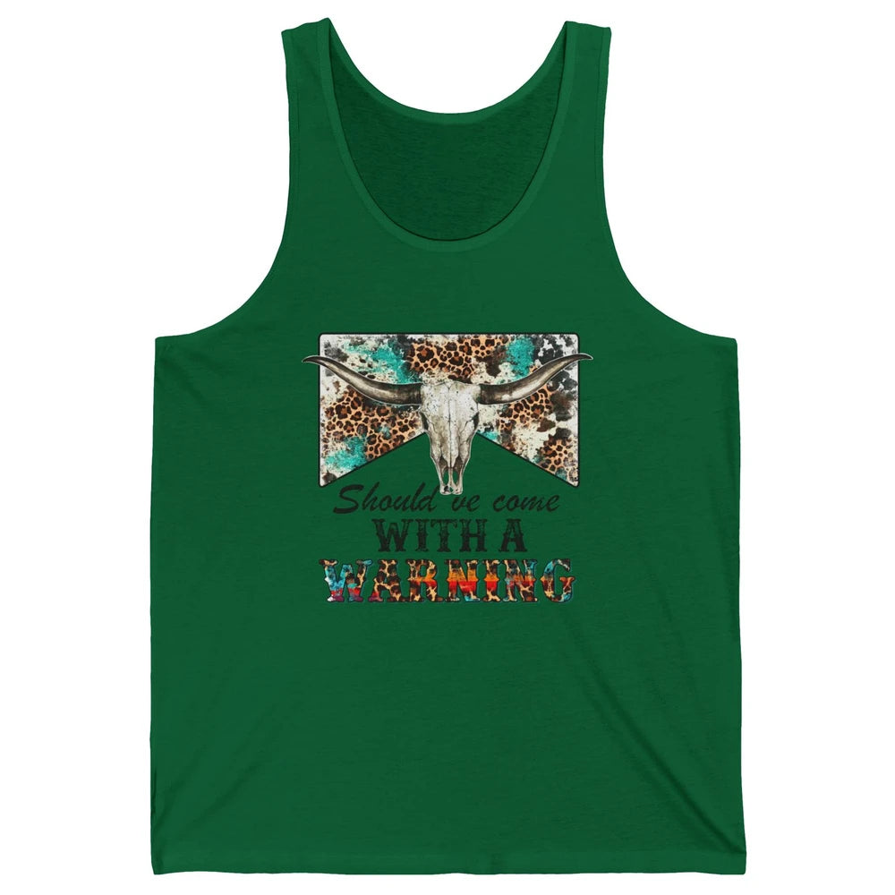 Retro Leopard Bull Skull Should've Come With Warning Western Unisex Jersey Tank