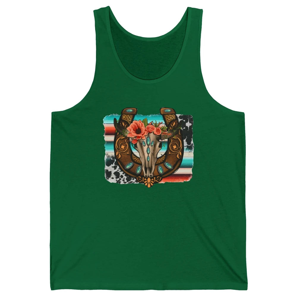 Leopard Bull Skull Horseshoe Rodeo Mom Western Cowgirl Unisex Jersey Tank