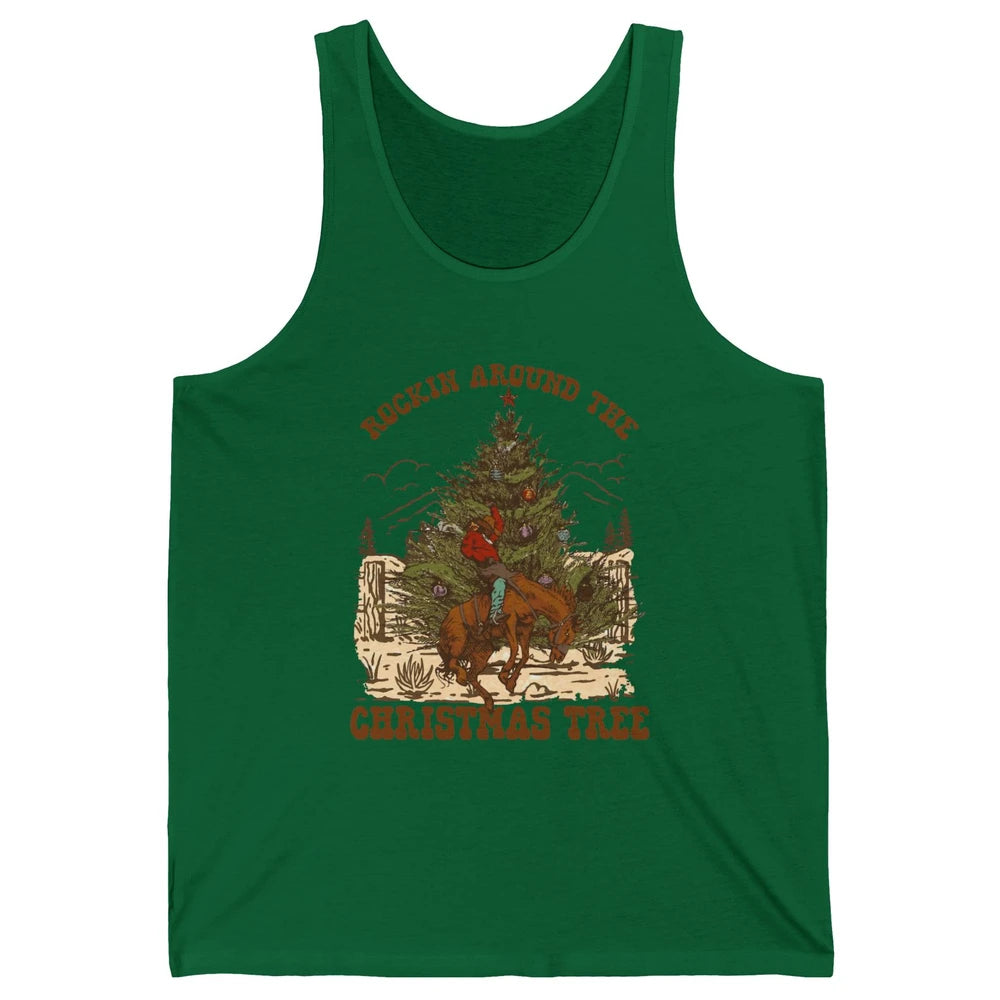 Funny Cowboy Horsing Rocking Around Christmas Tree Western Unisex Jersey Tank