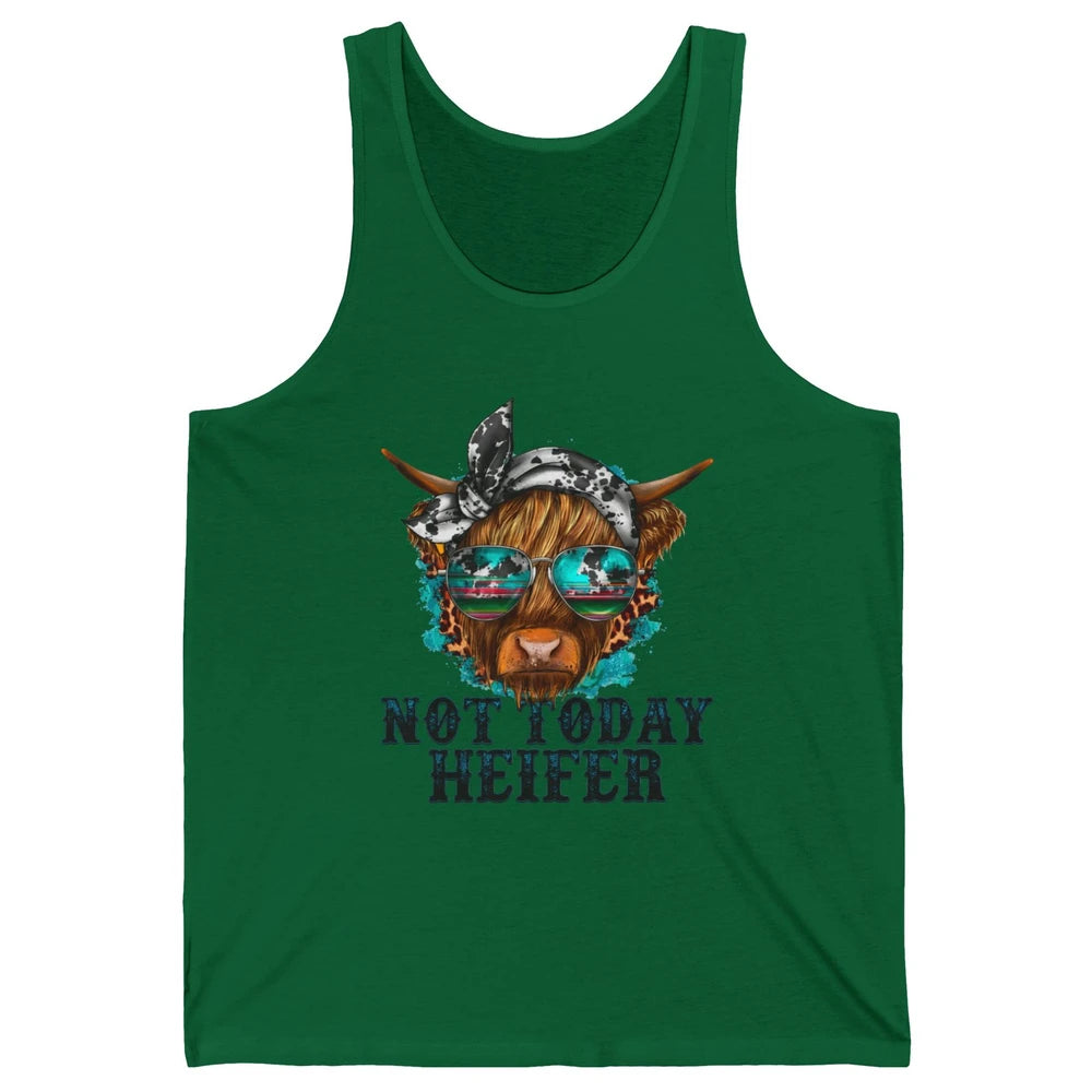 Leopard Highland Cow Sunglasses Not Today Heifer Western Cow Unisex Jersey Tank